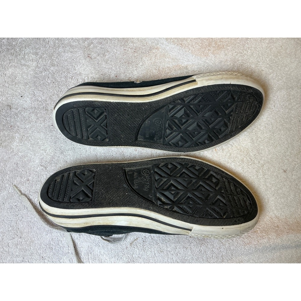 Converse All Star Low Top Black Canvas Sneakers Youth Size 2 Pink Heel Accent - Picture 2 of 5